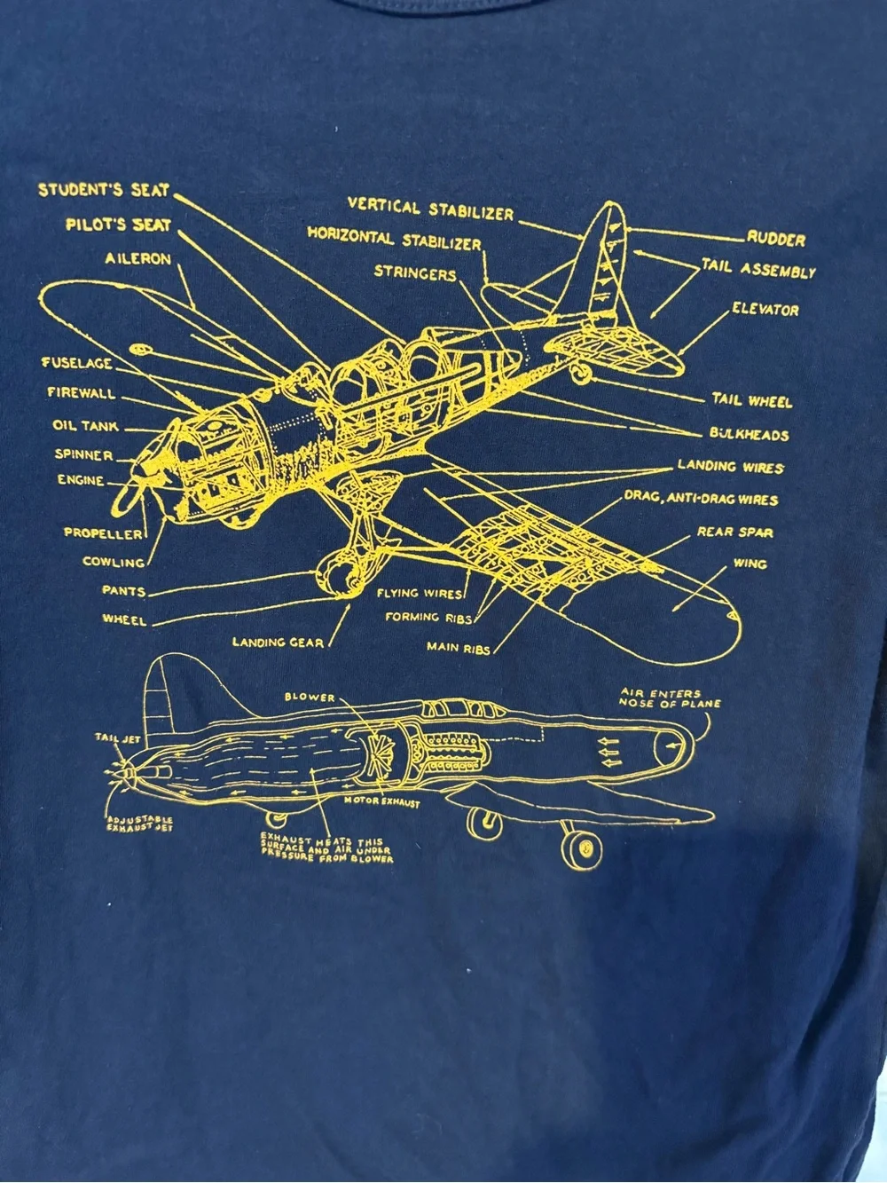 Gap Kids Navy Long-Sleeve Plane Blueprint Graphic Tee size L